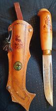 WW2 Finnish Puukko Knife Moose Army Paper Sheath Handmade/Etched Blade 1930s picture