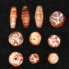 10 Large Ancient Etched Carnelian Beads in Good Condition over 2000 Years Old picture