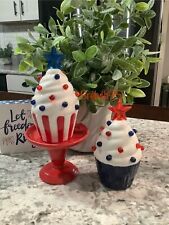 Patriotic Ceramic 3D Light-up Cupcake - Set Of 2- LAST SET picture