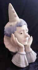 Vintage Porcelain Figural Pastel Blues Thinking Sad Pierrot Clown Figurine Decor picture