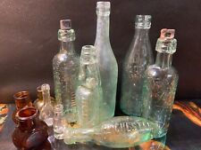 LOT of Green Glass Bottles Antique Victorian Good assortment some with stoppers picture