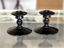 pair of Vintage Black Ebony Onyx Glass 4 1/4” H Candlestick/holders picture
