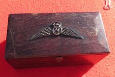 WW2 RAF WOOD BOX PILOT WING CIGAR CIGARETTE BOX picture