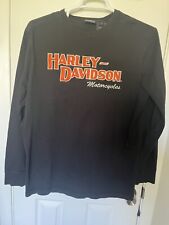 Harley Davidson Long Sleeve Shirt Men Large Black Cotton Double Sided Logos picture