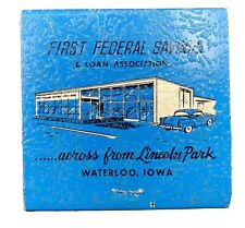 First Federal Bank 50's Car Waterloo Iowa Full  Vintage Matchbook Advertising A picture