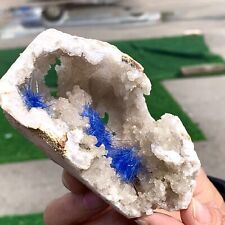219G Rare Moroccan blue magnesite and quartz crystal coexisting specimen picture