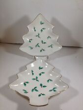 Pair of Porcelain Christmas Tree Holly Berry Snack Plates picture