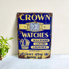 Vintage Crown Watches Willstand Lustre Crownex Cinema Watch Co Enamel Sign EB135 picture