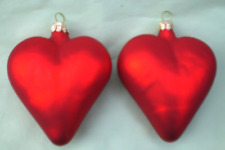 Lot of 2 RED   Vintage Glass Heart Ornaments - 3 3/4