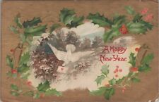 c1910s Winsch back New Year dove letter holly snow scene embossed postcard A860 picture