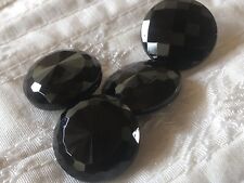 4 Vintage 11/16” Jet Black Glass Shank Buttons Dome w Facets, Antique two types picture