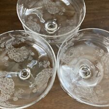 3 Fostoria American Champagne Wine Glasses Etched Peacock Pattern 4.5” Tall picture