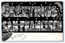 1907 Greetings from San Francisco California CA Large Letter Stars Moon Postcard picture