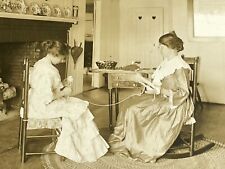 BV Photograph Victorian Era Women Knitting Interior Fireplace Bayonet Gun Candid picture