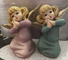 Vintage Pair Of Atlantic Mold Ceramic Angels Blond Hair picture