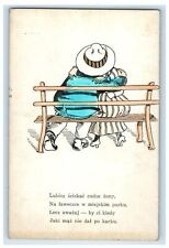 c1910's Couple Hiding Kissing Sitting Bench Polish Unposted Antique Postcard picture