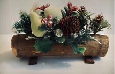 1950s Old  VTG XMAS PLASTIC GREENERY YULE LOG  -  7 1/2” picture