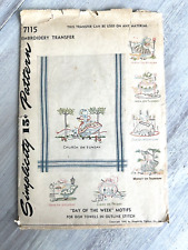 Vtg Simplicity Embroidery Transfer Pattern 7115 Day of the Week Towels 1945 picture
