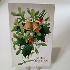 Postcard Christmas Bells Holly Red Cross Stamp 1908 101642 picture