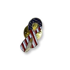 collectible patriotic pinback USA metal hat tie lapel pin American Flag Ribbon picture