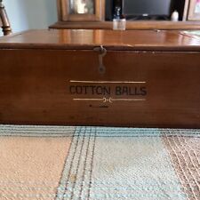 Antique Wooden Box With Lid And Clasp “Cotton balls” picture
