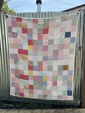 VTG Antique 1920s 30s Hand Stitched Quilt One Patch 76”x60” Farmhouse LOOK picture