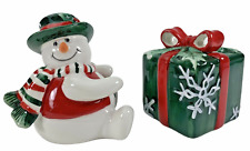 Fitz and Floyd Holiday Snowman Christmas Present Salt and Pepper Shakers  picture
