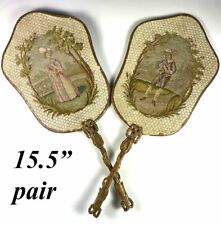Pair Victorian Napoleon III French Needlework Face Screen Set, Bow Top Handles picture