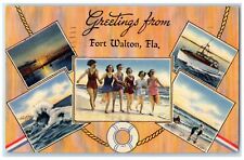 1952 Greetings From Fort Walton Multiview Girls Florida Correspondence Postcard picture