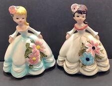 Vintage Lefton Young Girl Figurines (2) #6093 Blonde & Brown Hair picture