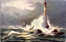 TUCK Oilette Rough Seas Eddystone Lighthouse After Black/White Original c1907-15 picture