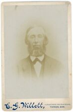 Antique Circa 1880s Cabinet Card Willett Older Man Shenandoah Beard Topeka, KS picture