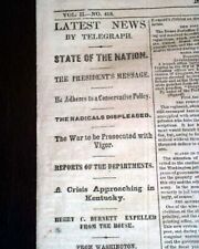 ABRAHAM LINCOLN'S First 1st State of the Union Address 1861 Civil War Newspaper picture