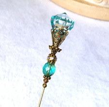 Sexy LIGHT Aqua BLUE HATPIN with Fashion Crystal in Gold Finish Setting - 8 inch picture