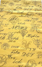 Vintage Calligraphy Fabric Interiors Yellow Handwriting 50