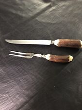 Vintage HOFFRITZ Carving Set Made In England; Antler Handles; Stainless Steel picture