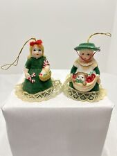 Vintage Christmas Jasco Merri-Bells Lot of 2 Christmas Girls Green and Lace picture