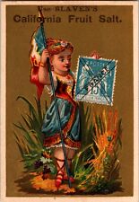 1800s Victorian Trade Card Slaven's California Fruit Salt French Girl Flag Stamp picture