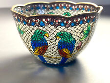 Vintage Plique A Jour Miniature Bowl Cloisonne Chinese Enamel Parrots Birds picture