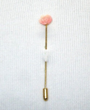 Vintage Real Hand carved Coral Pink Rose Hat Lapel Stick Pin Super Rare 1970s picture