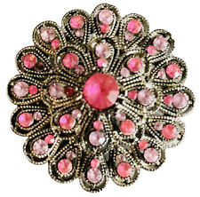 Vintage Pink Ice Rhinestone Starburst Brooch Pin Silver Tone Statement Easter picture