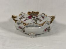 Vintage Moss Rose Trinket Box Oval With Ruffled Edge 7’’ picture