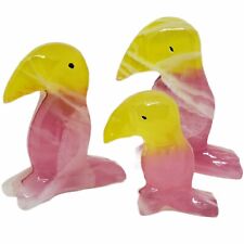 Onyx Carved Stone Marble Toucan Figurine Pink Yellow Colors Set  picture