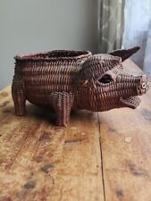 Wicker Rattan Pig Open Top Basket Planter 12