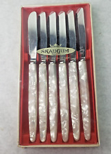 Vintage  6 Skaugum  Made in Norway White Handle Knives Original Box picture