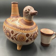 VTG Mexican Tonala Floral Duck Shaped Jug Handmade Canelo Artist Signed Pajarito picture
