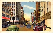 Linen Postcard Third Avenue and Pike in Seattle, Washington picture