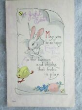 A Joyful Easter, S. Bergman Postcard, Bunny Coming Through Poster, Chick 1915   picture