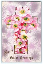 1913 Easter Greetings Holy Cross Covered Flowers Embossed Mound MN Postcard picture