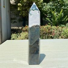 1.6LB 8.5''Natural Moss Agate Point Crystal Obelisk Healing Decor Quartz Tower picture